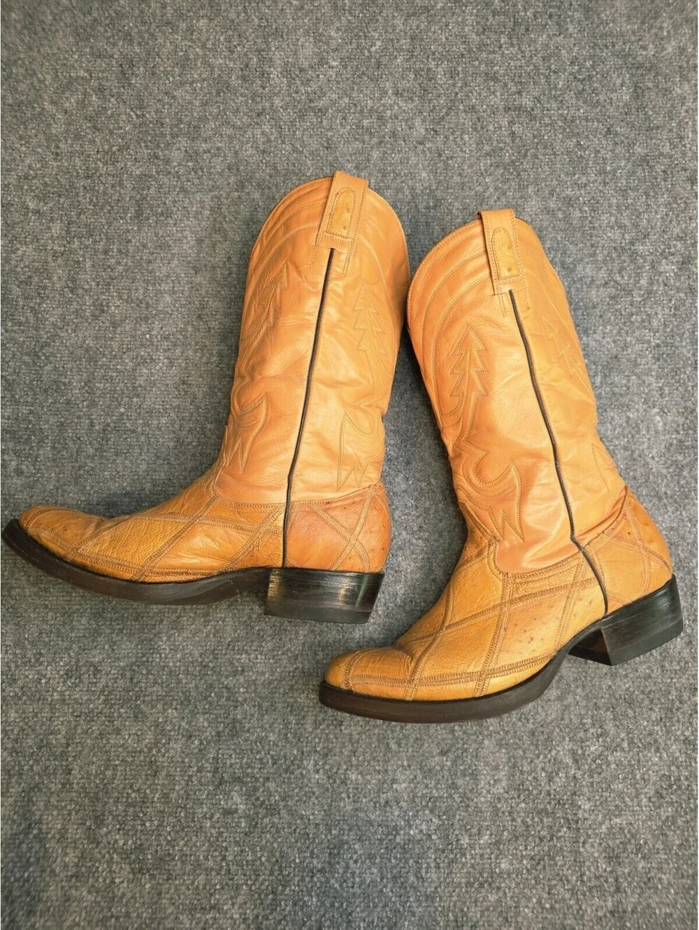 Vtg Rare Bull Rider Full Quill Ostrich Cowboy Boots Men's 9.5 E Exotic Yellow